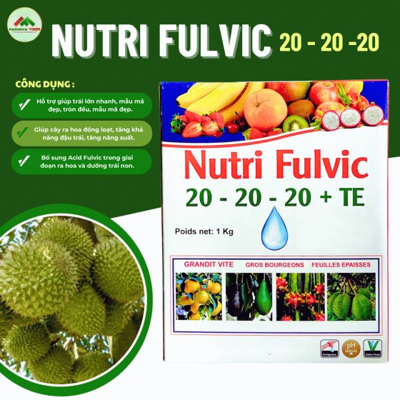 Nutri Fulvic 20-20-20+TE (1 kg) - PHÂN BÓN HỖN HỢP NPK - GIÚP RA HOA, DƯỠNG TRÁI, PHỤC HỒI 