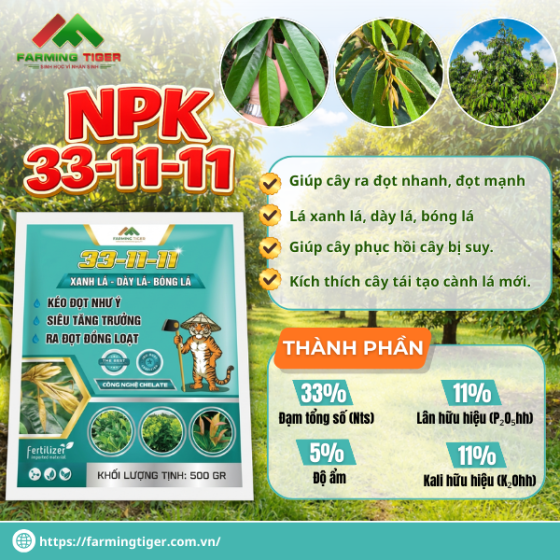 [COMBO 2 GÓI] NPK 33-11-11 – GIẢI PHÁP NUÔI ĐỌT, PHỤC HỒI CÂY NHANH GIAI ĐOẠN SINH TRƯỞNG