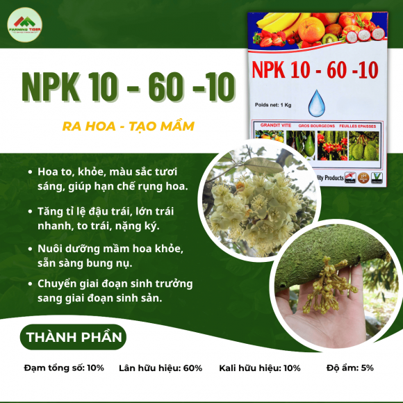 PHÂN BÓN NPK 10-60-10 – KÍCH HOA MẠNH, NUÔI MẦM KHỎE (1 kg)