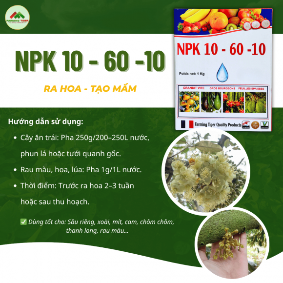 PHÂN BÓN NPK 10-60-10 – KÍCH HOA MẠNH, NUÔI MẦM KHỎE (1 kg)