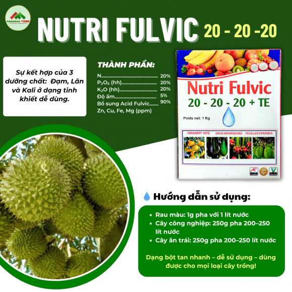 Nutri Fulvic 20-20-20+TE (1 kg) - PHÂN BÓN HỖN HỢP NPK - GIÚP RA HOA, DƯỠNG TRÁI, PHỤC HỒI 